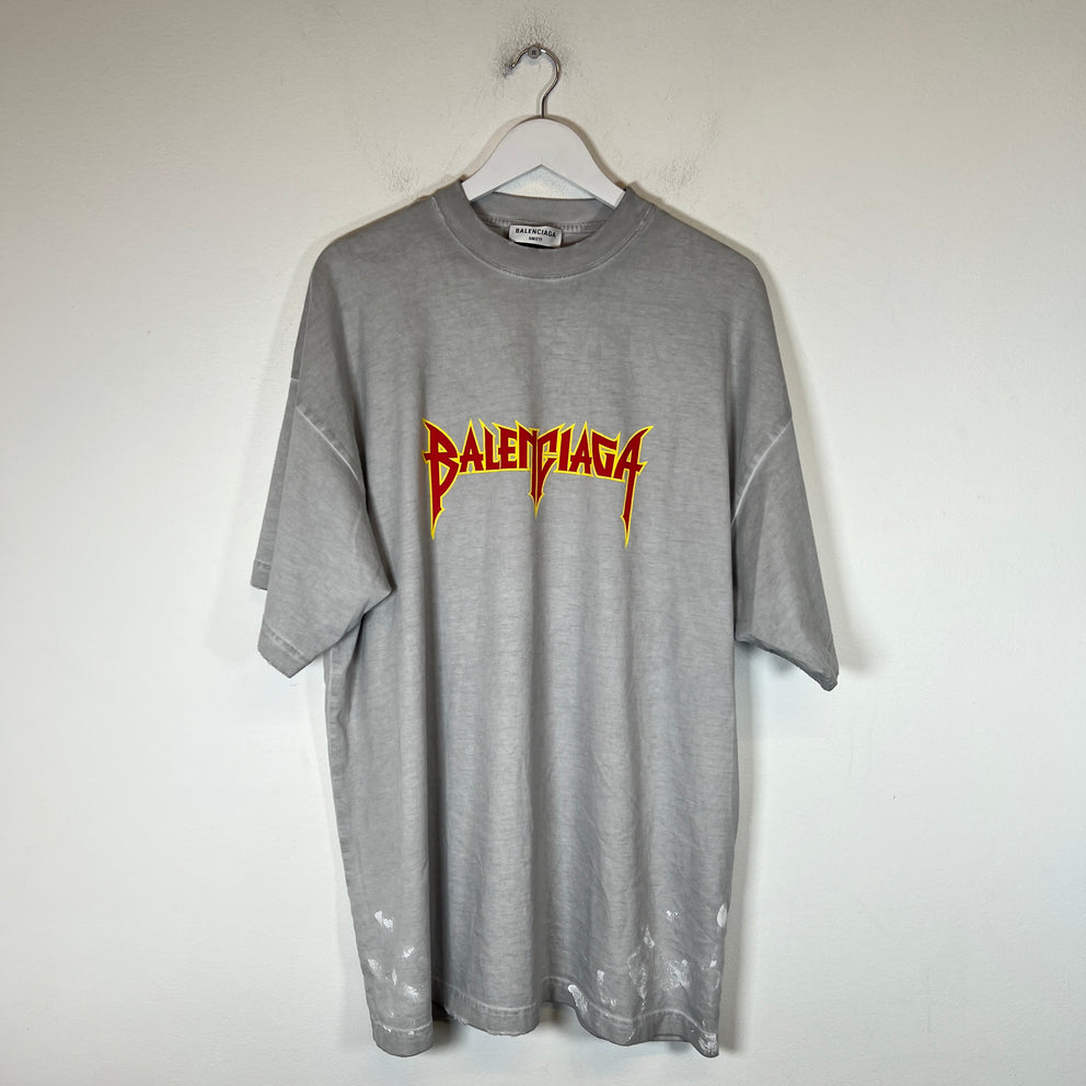 Balenciaga Grey Metal Logo T-Shirt Size 2
