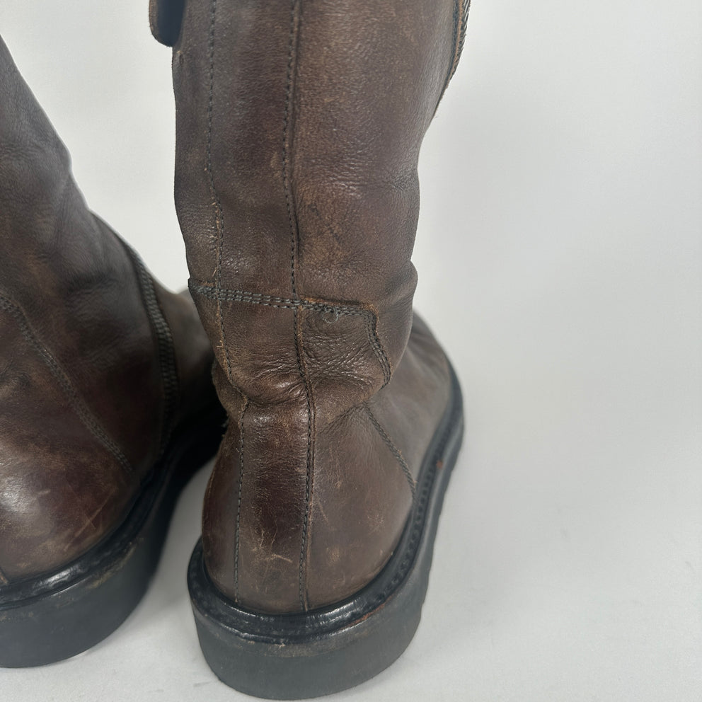 Rick Owens Spiral Cut Brown Leather Boots Size 41