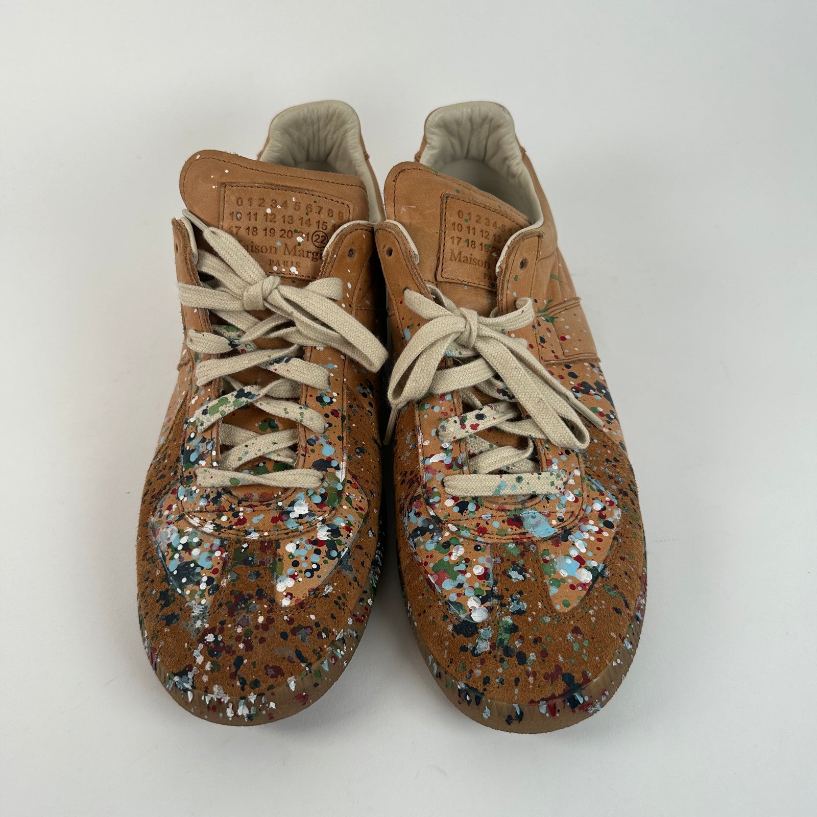 Maison Margiela Replica Gat Veg Tan Leather Paint Splatter Size 43