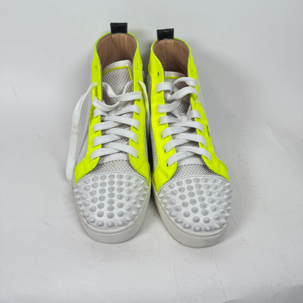 Christian Louboutin White/Lime Yellow Studded High Top Sneaker Size 41