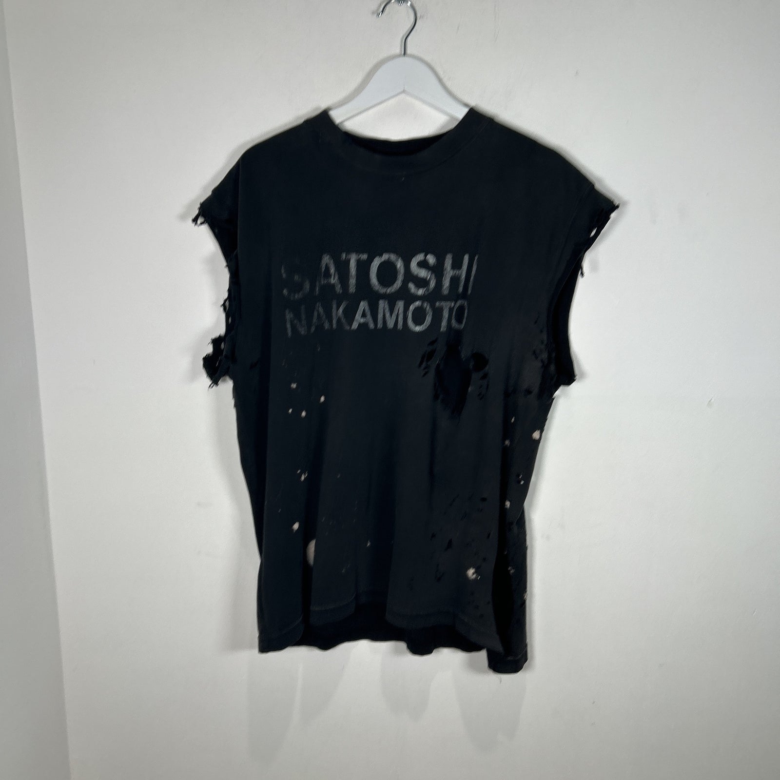 Satoshi Nakamoto Black Faded Road Rash Distressed T-Shirt Size M