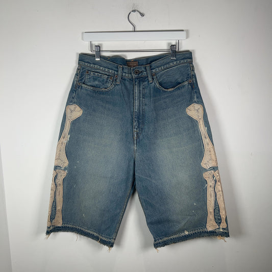 Kapital Lightwash Bone Denim Shorts Size 34