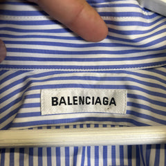Balenciaga Blue Striped Back Logo Button-Up Shirt Size XL