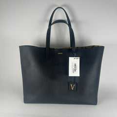Versace Black Virtus Leather Tote Bag