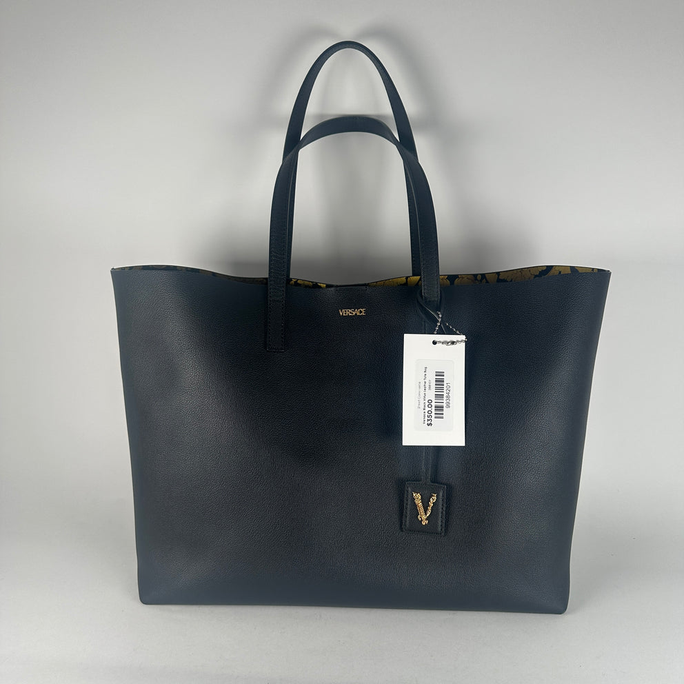 Versace Black Virtus Leather Tote Bag