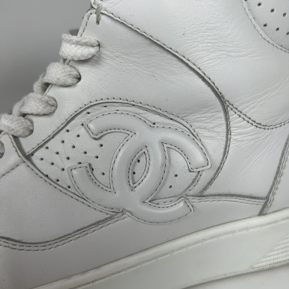 Chanel CC Triple White Hightop Sneakers