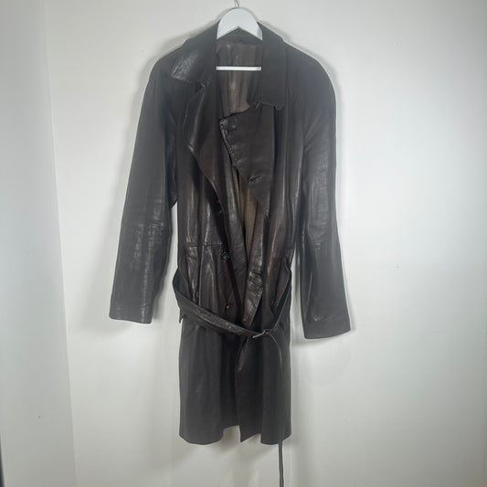 Giorgi Armani Brown Leather Trench Coat Size L