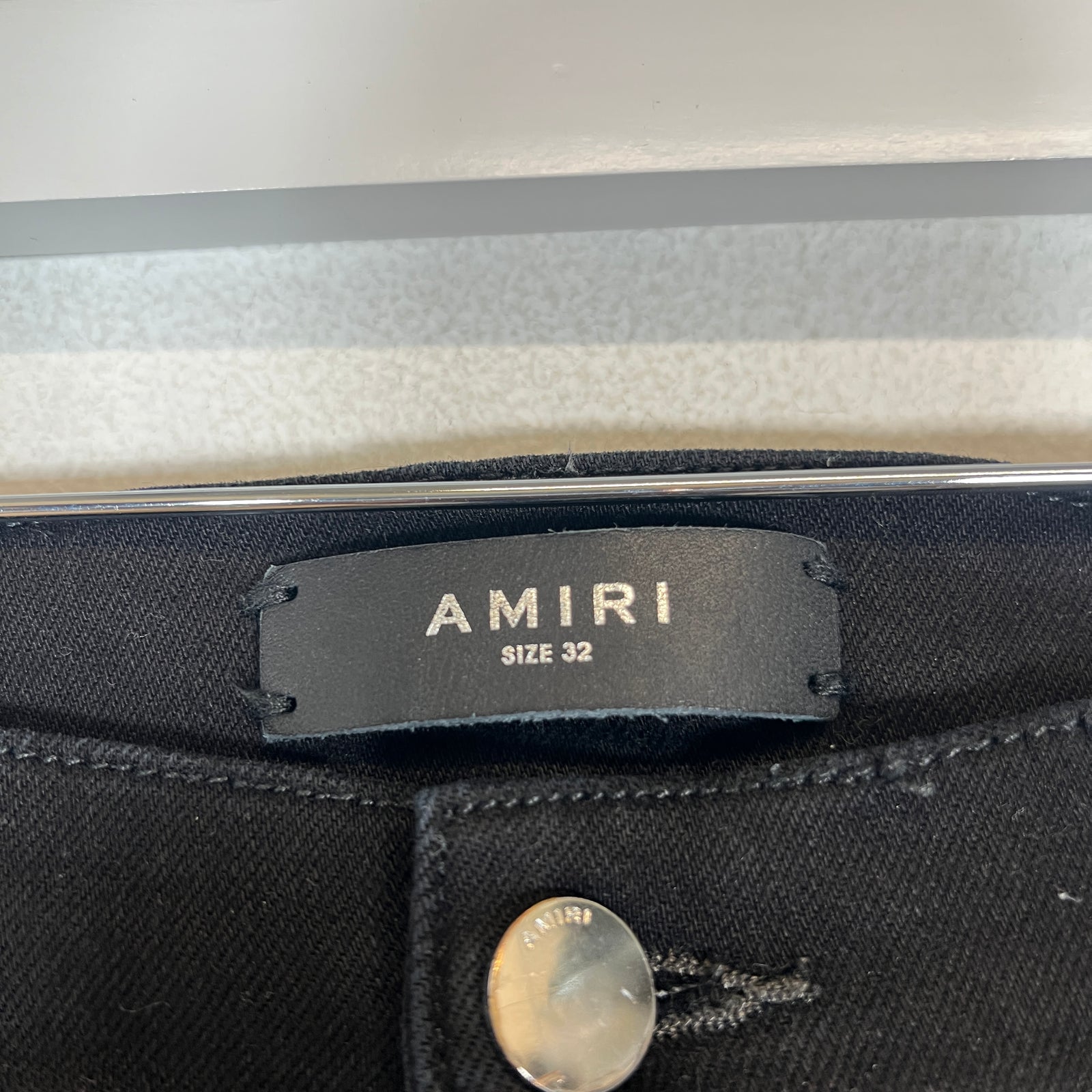 Amiri MX1 Black Metallic Silver Patch Skinny Jeans Size 32