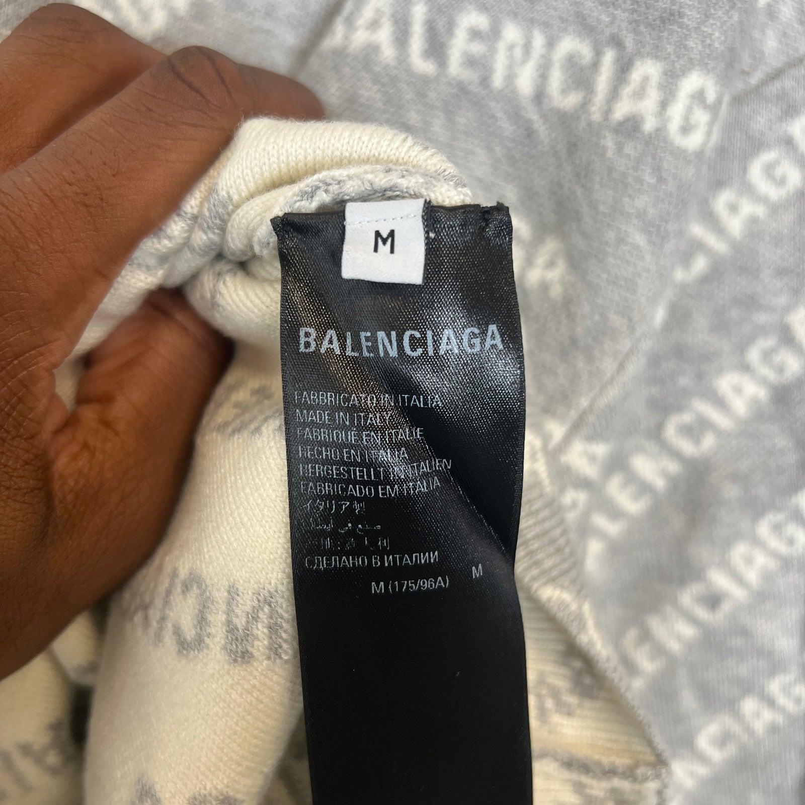 Balenciaga Grey/White Mini Allover Logo Intarsia Sweater Size M