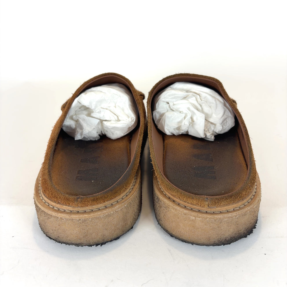 Marni Round Toe Crepe Sole Suede Mules Sandals