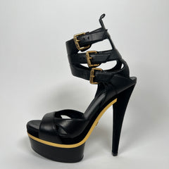 Gucci Black/Gold Lifford Platform Sandal Heels Size 38.5