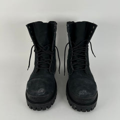 Balenciaga Black Distressed Canvas Strike Boots Size 45