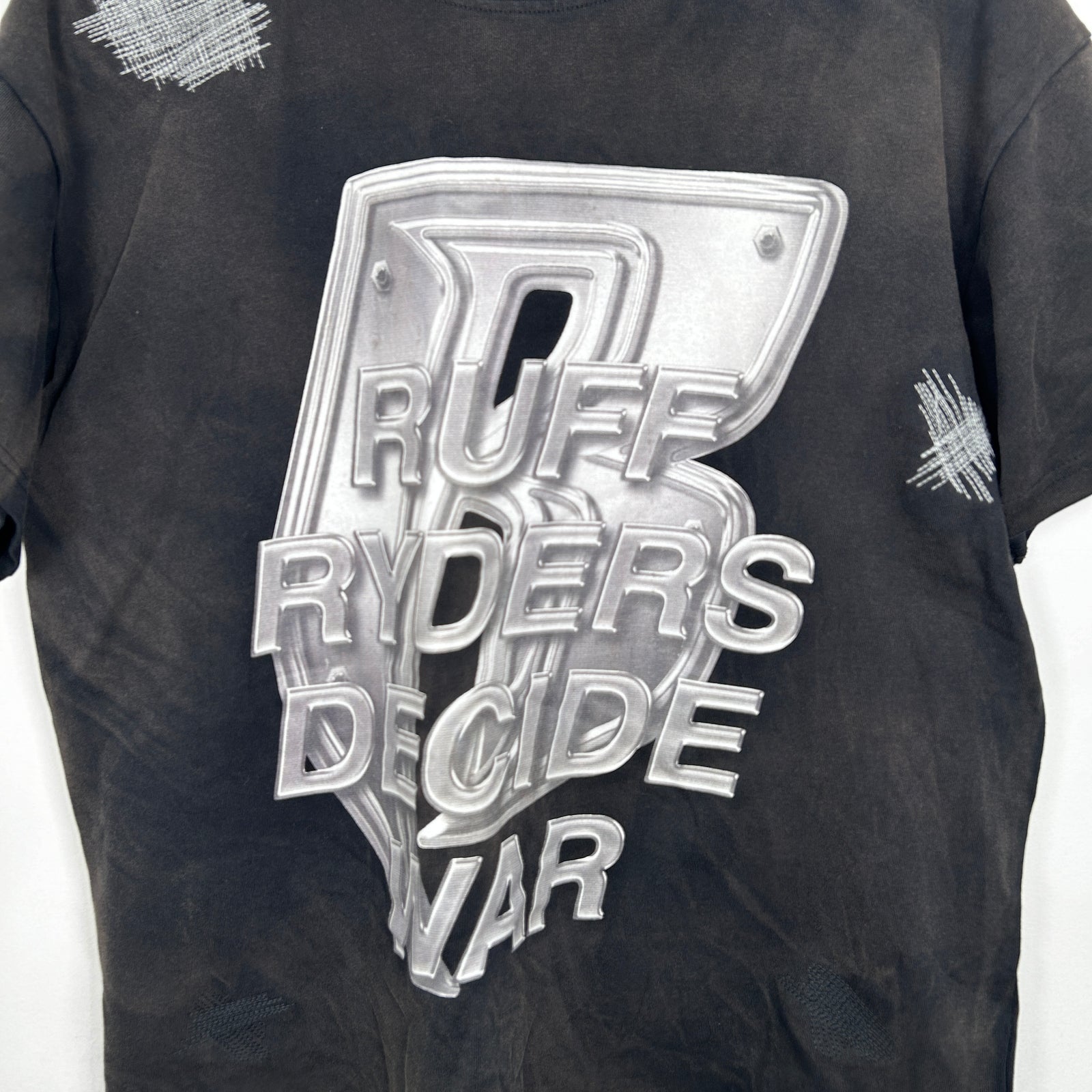 Who Decides War Black Ruff Ryders Logo T-Shirt Size L