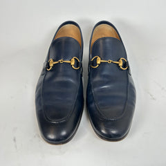 Gucci Navy Jordaan Horsebit Loafers Size GG 9.5