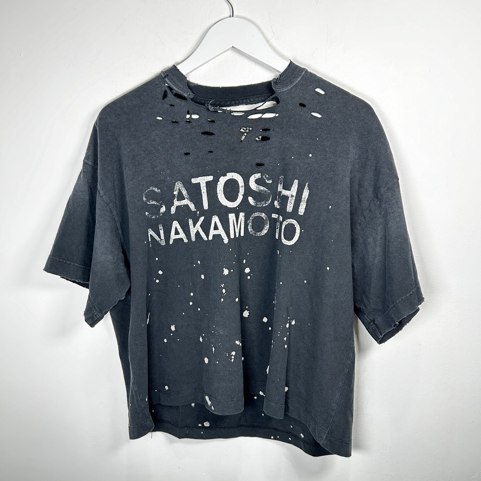 Satoshi Nakamoto Black Paint Splatter Logo T-Shirt Size XS