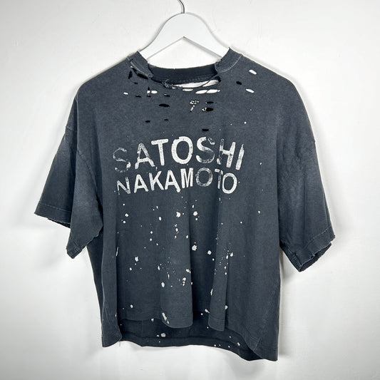 Satoshi Nakamoto Black Paint Splatter Logo T-Shirt Size XS