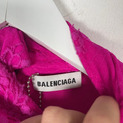 Balenciaga Pink Mesh Gloved Mock Neck Top Size XS