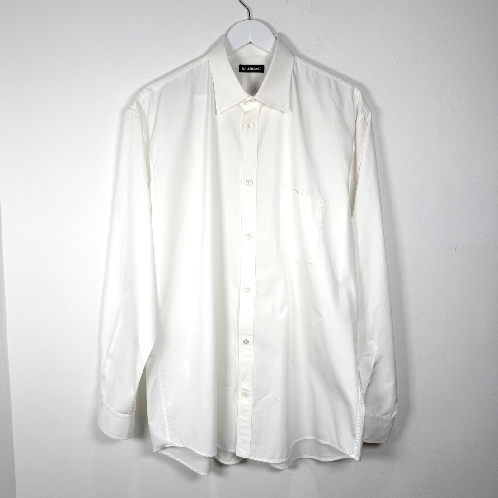 Balenciaga Spell Out Logo Button Up White Shirt Size XL