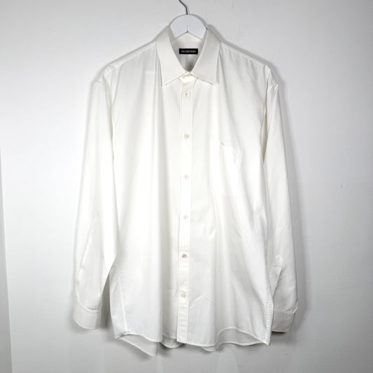 Balenciaga Spell Out Logo Button Up White Shirt Size XL