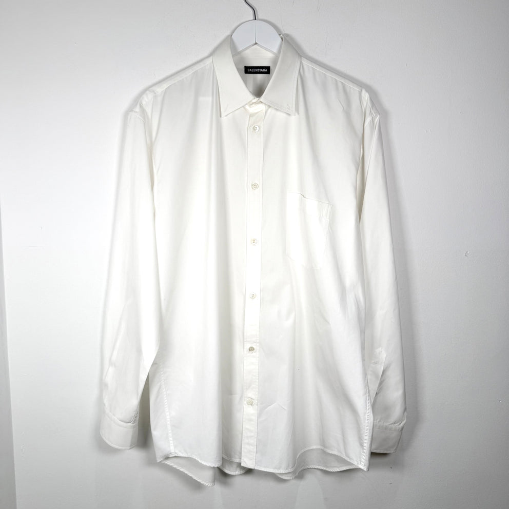 Balenciaga Spell Out Logo Button Up White Shirt Size XL