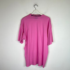 Balenciaga Pink Distressed Neck Logo T-Shirt Size XS