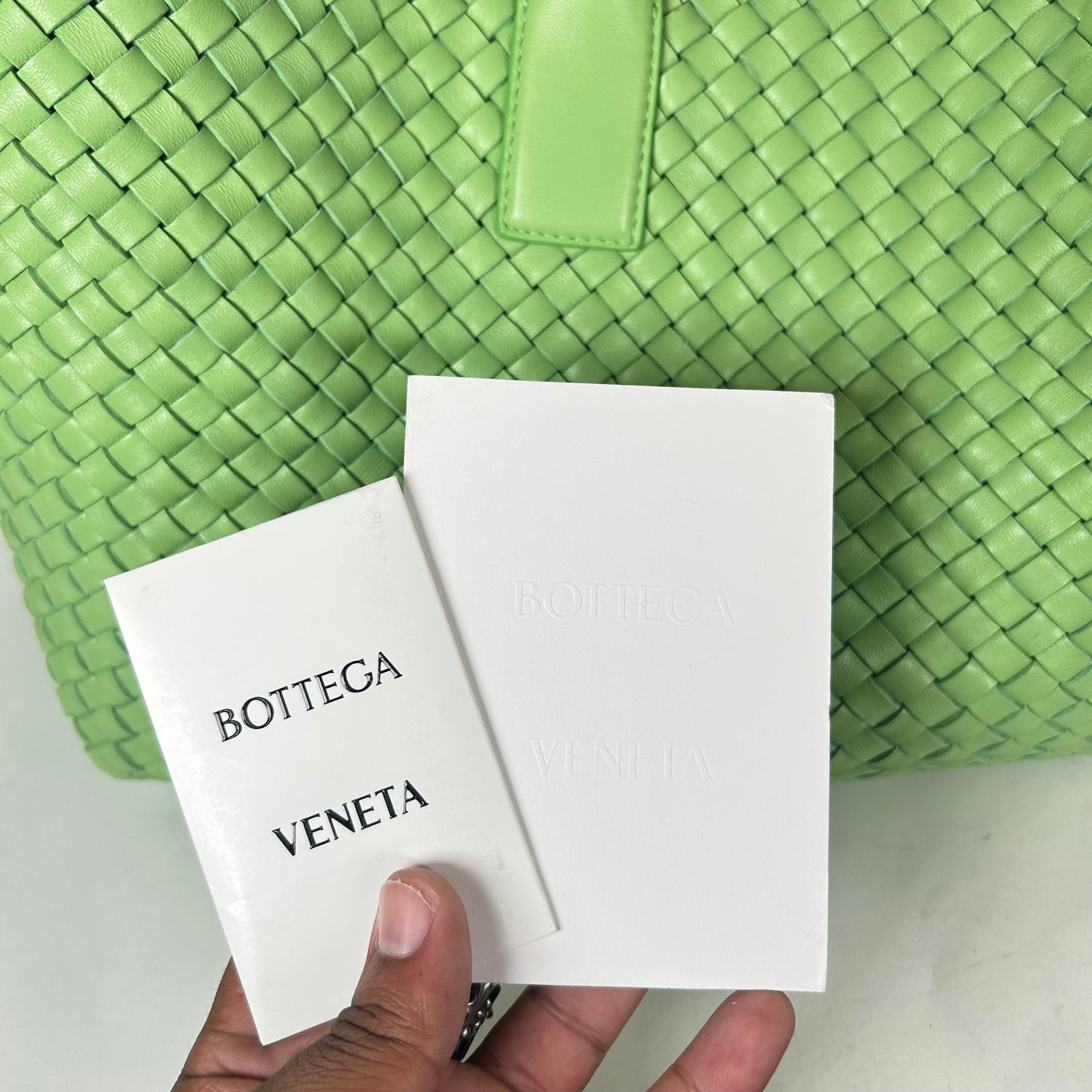 Bottega Veneta Lime Green Nappa Intrecciato Medium Cabat Tote Bag