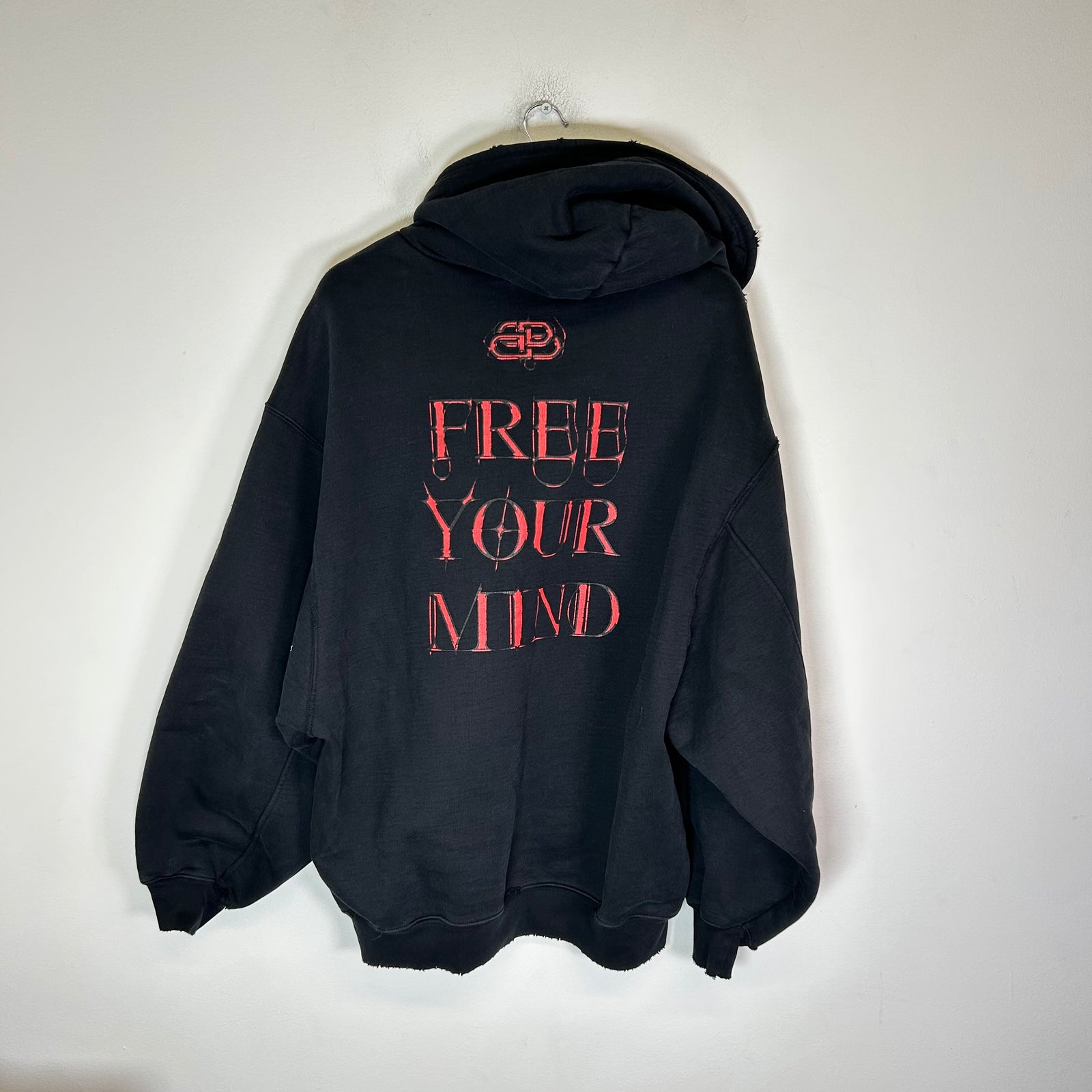 Balenciaga Black 'Free Your Mind' Distressed Hoodie Size S