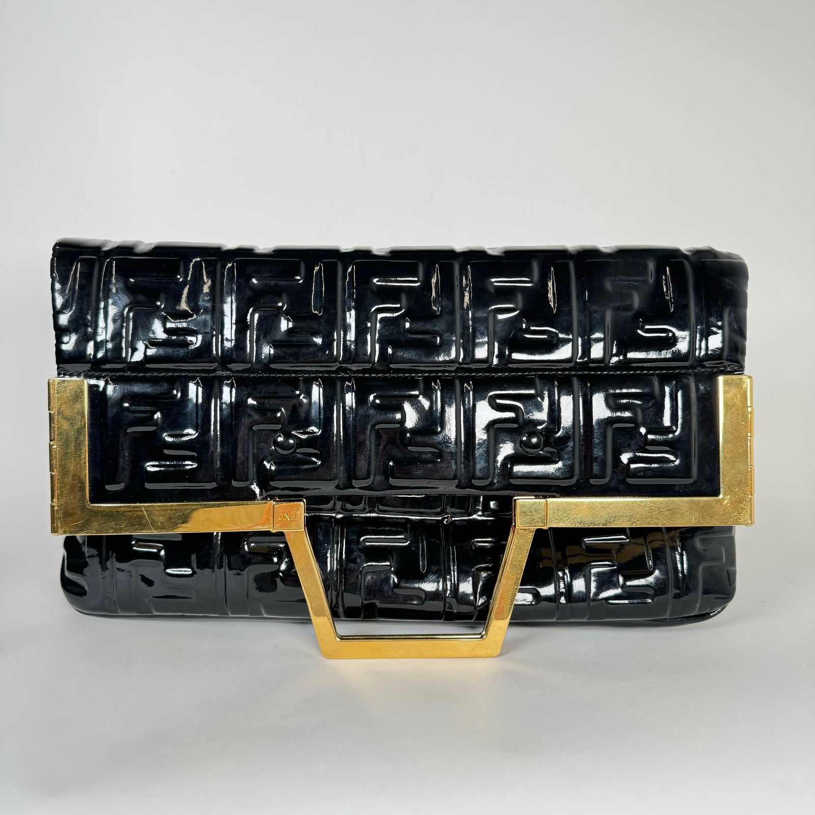 Fendi Black FF Embossed Patent Leather Shopper Tote