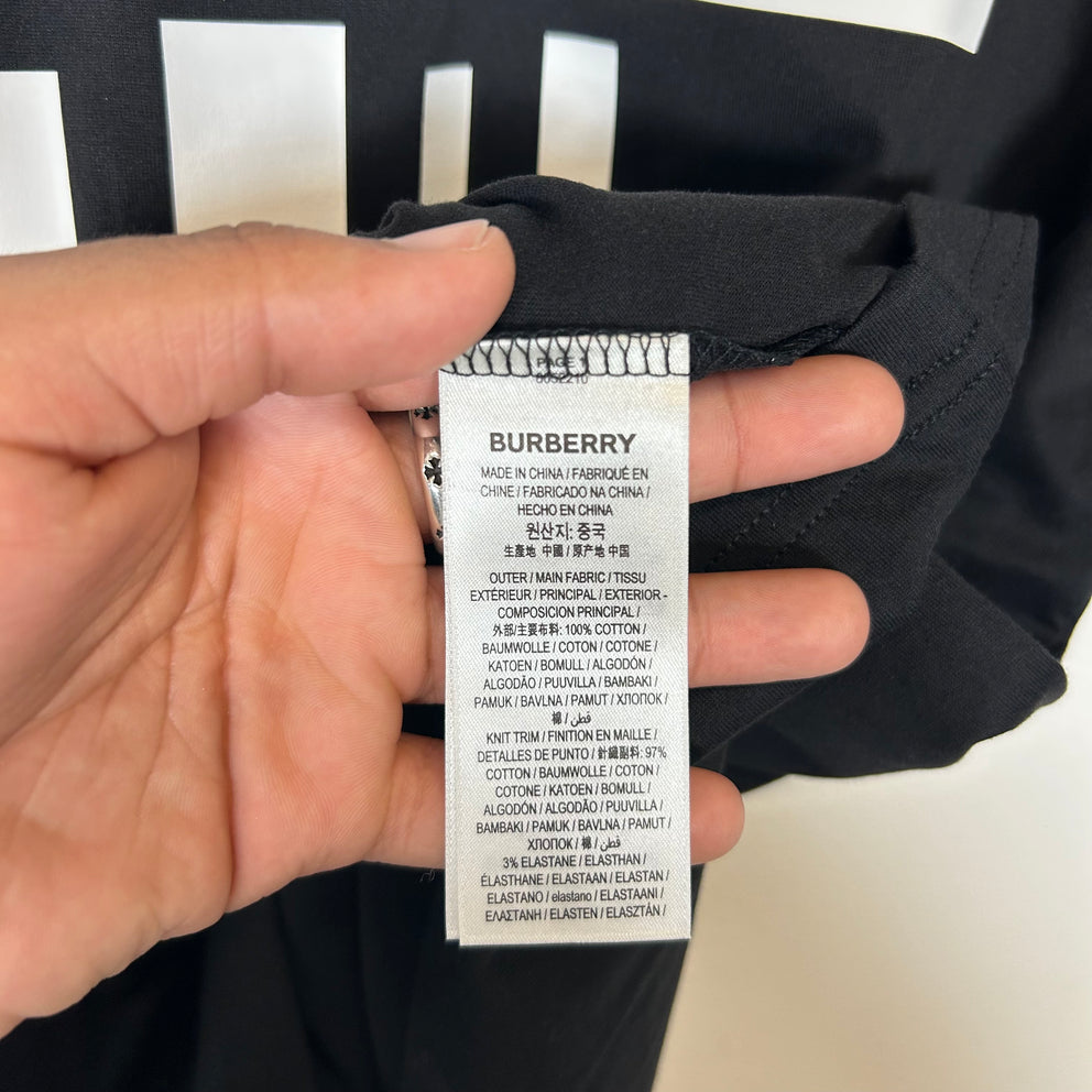 Burberry Black Veritcal Logo Tee Size M