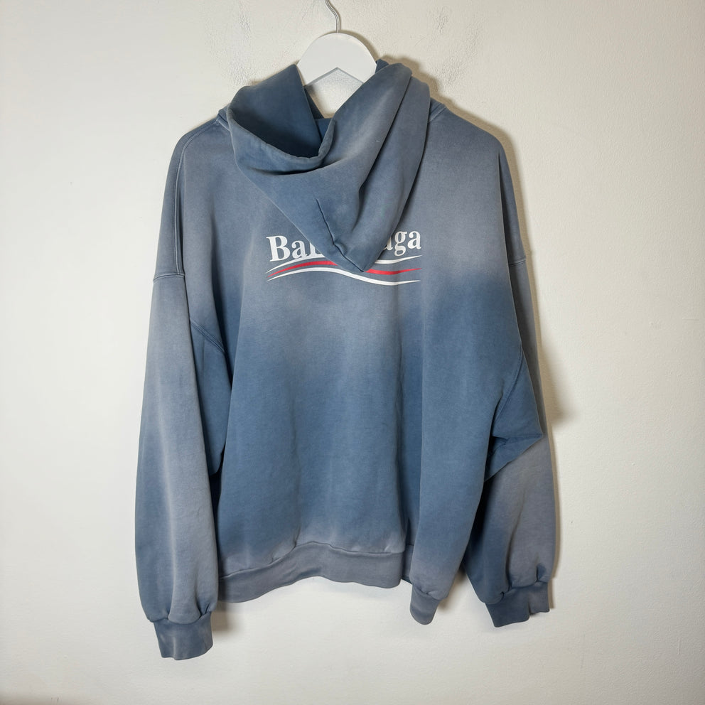 Balenciaga Faded Blue Campaign Logo Hoodie Size L