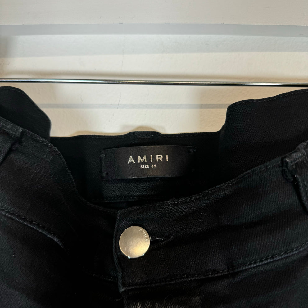 Amiri Black Glitter Patched Thrashed Jeans Size 36