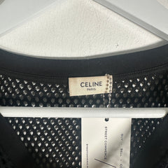Celine Black/White Logo Mesh T-Shirt Size S