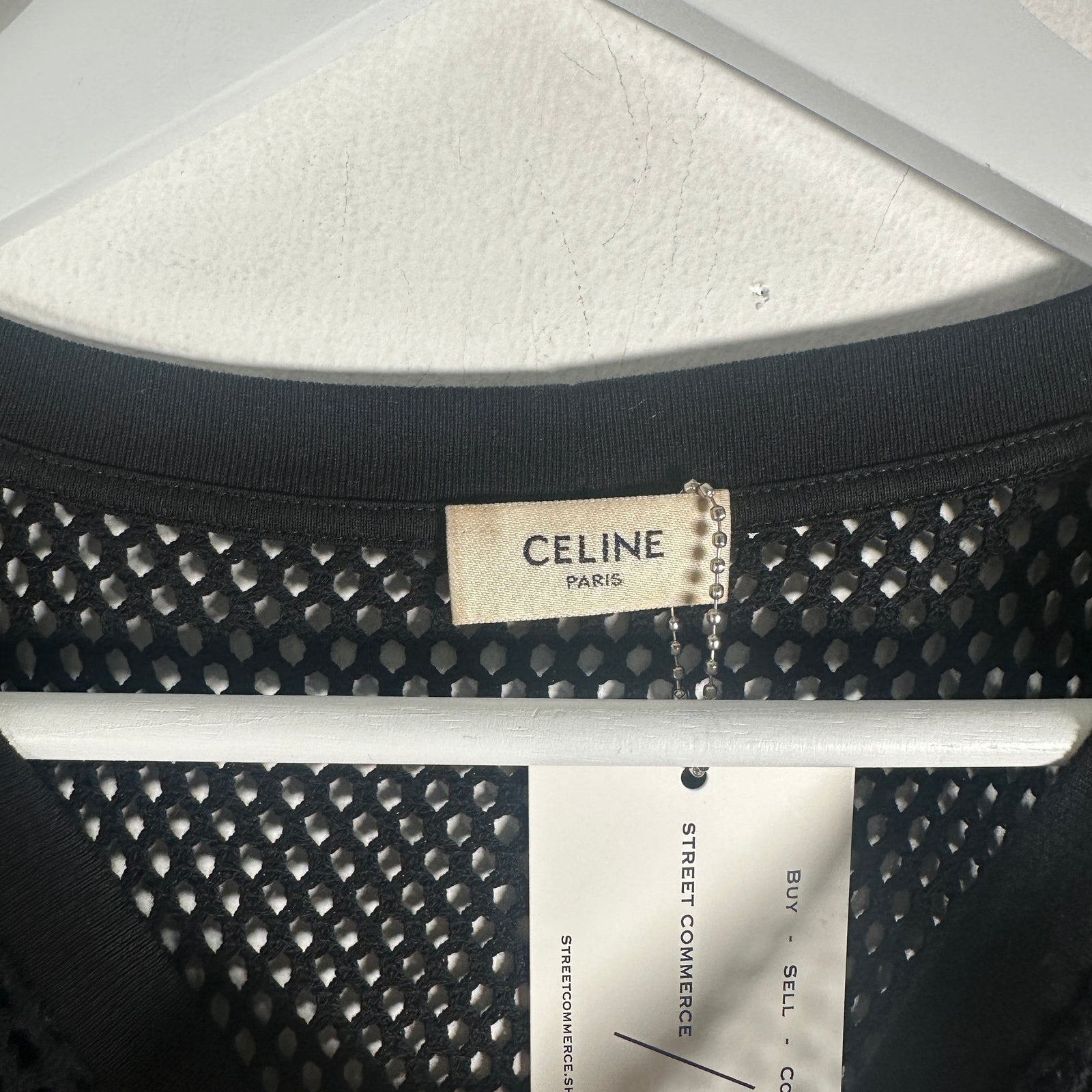 Celine Black/White Logo Mesh T-Shirt Size S