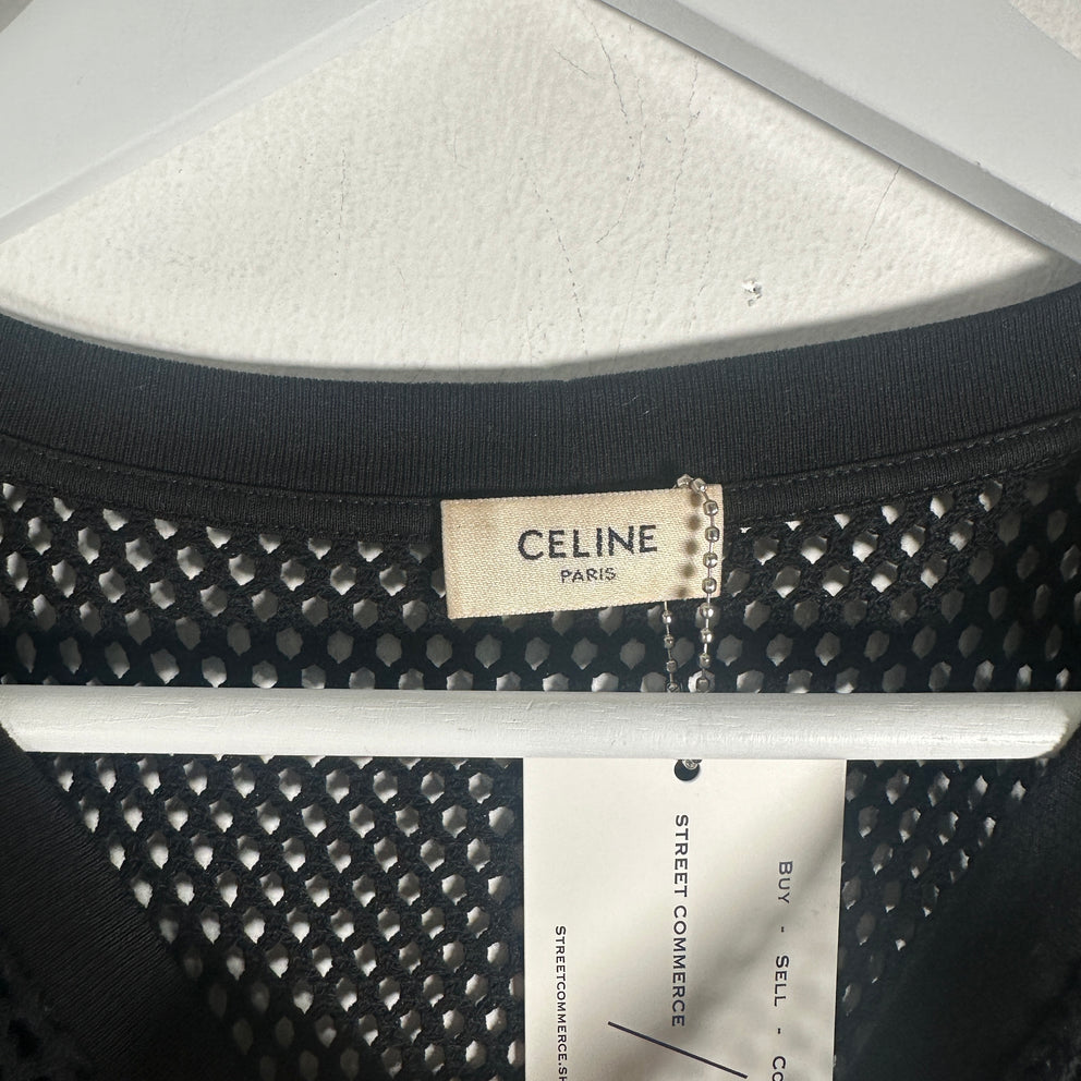 Celine Black/White Logo Mesh T-Shirt Size S