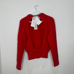 Bottega Veneta Open Back Cable Knit Red Sweater Size M