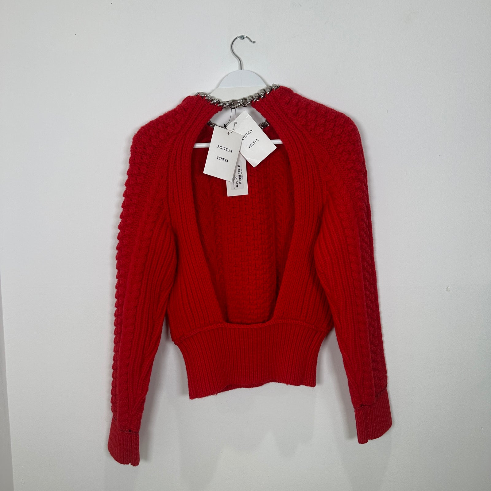 Bottega Veneta Open Back Cable Knit Red Sweater Size M
