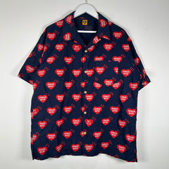 Human Made Heart Print Navy Button Up Size XXL