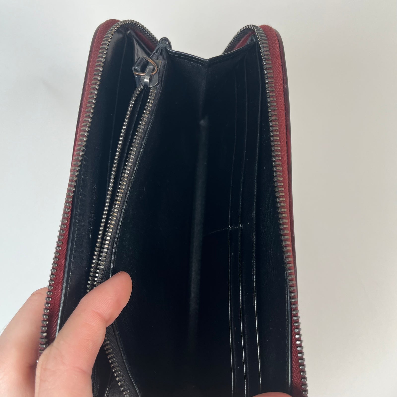 Bottega Veneta Burgandy Intercciato Zip Long Wallet