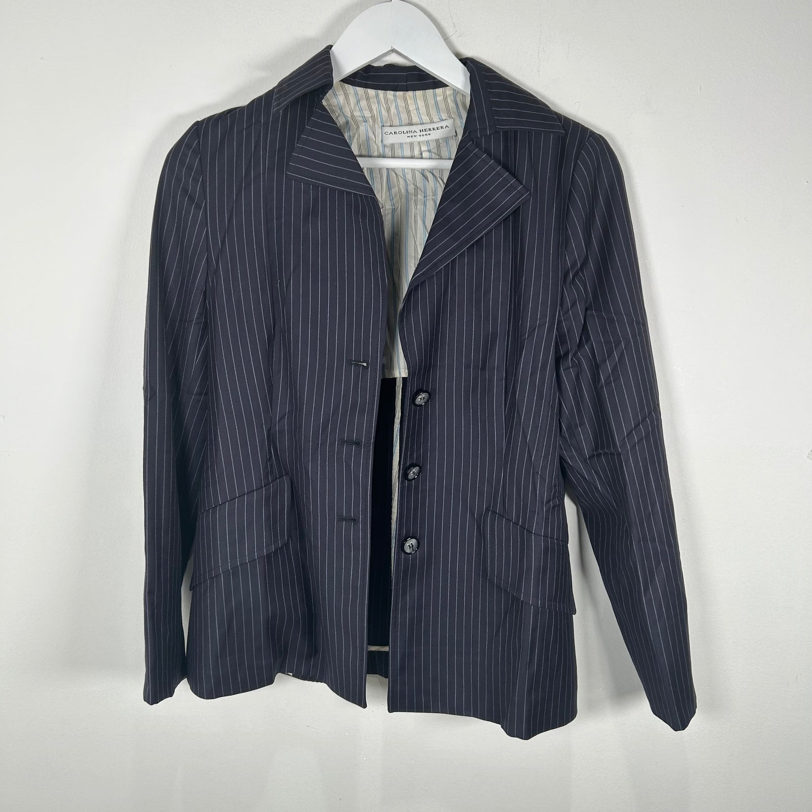 Carolina Herrera Navy Striped Blazer Size S