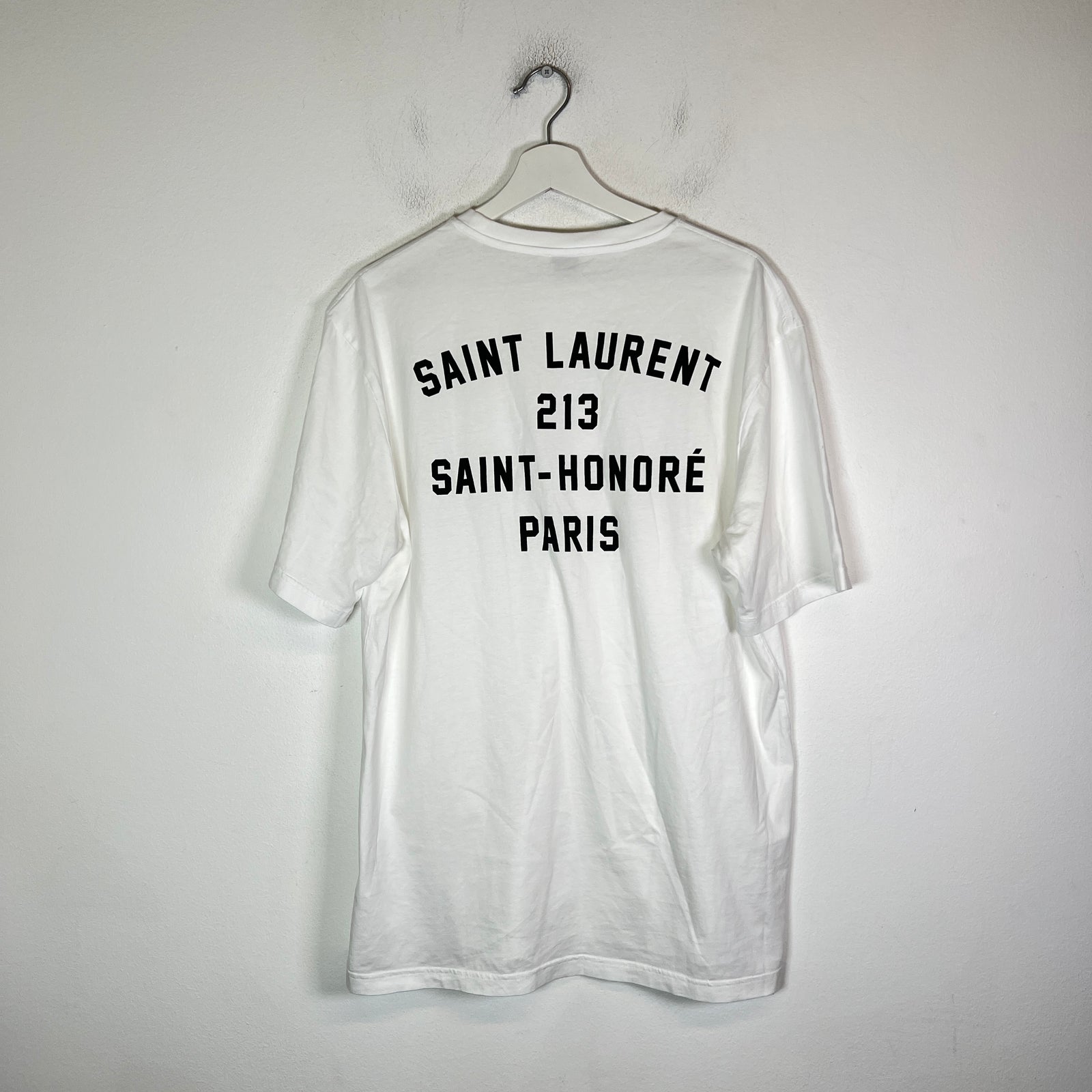Saint Laurent Paris White Address Logo T-Shirt Size L