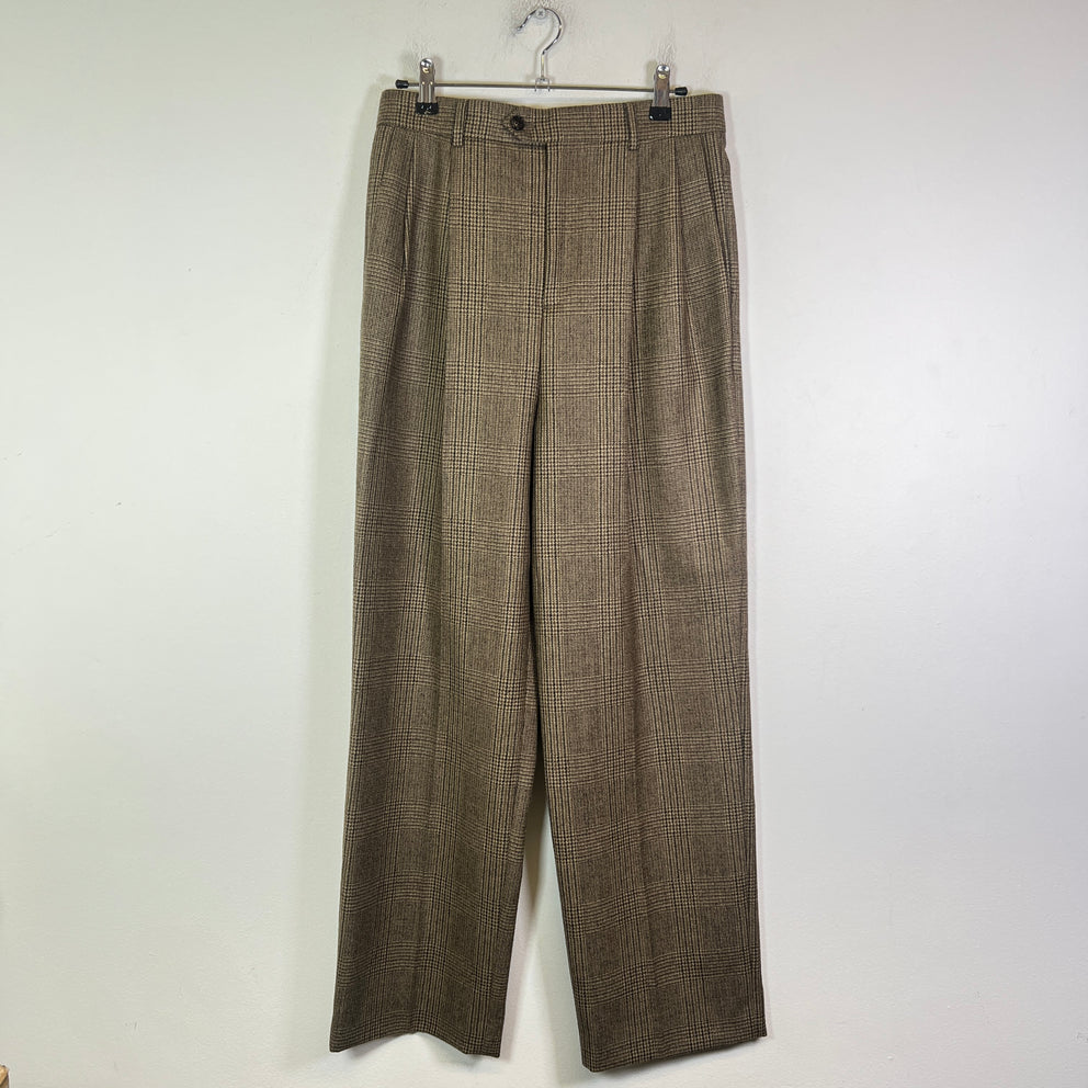 Celine Wide-Leg Pleated Checked Wool Trousers