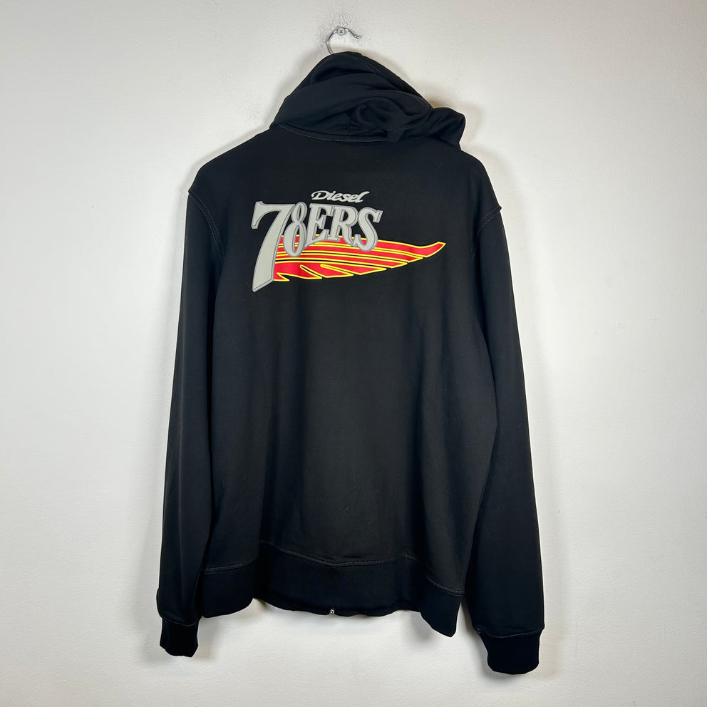 Diesel Black Collegiate Logo Zip-Up Hoodie Size XXL