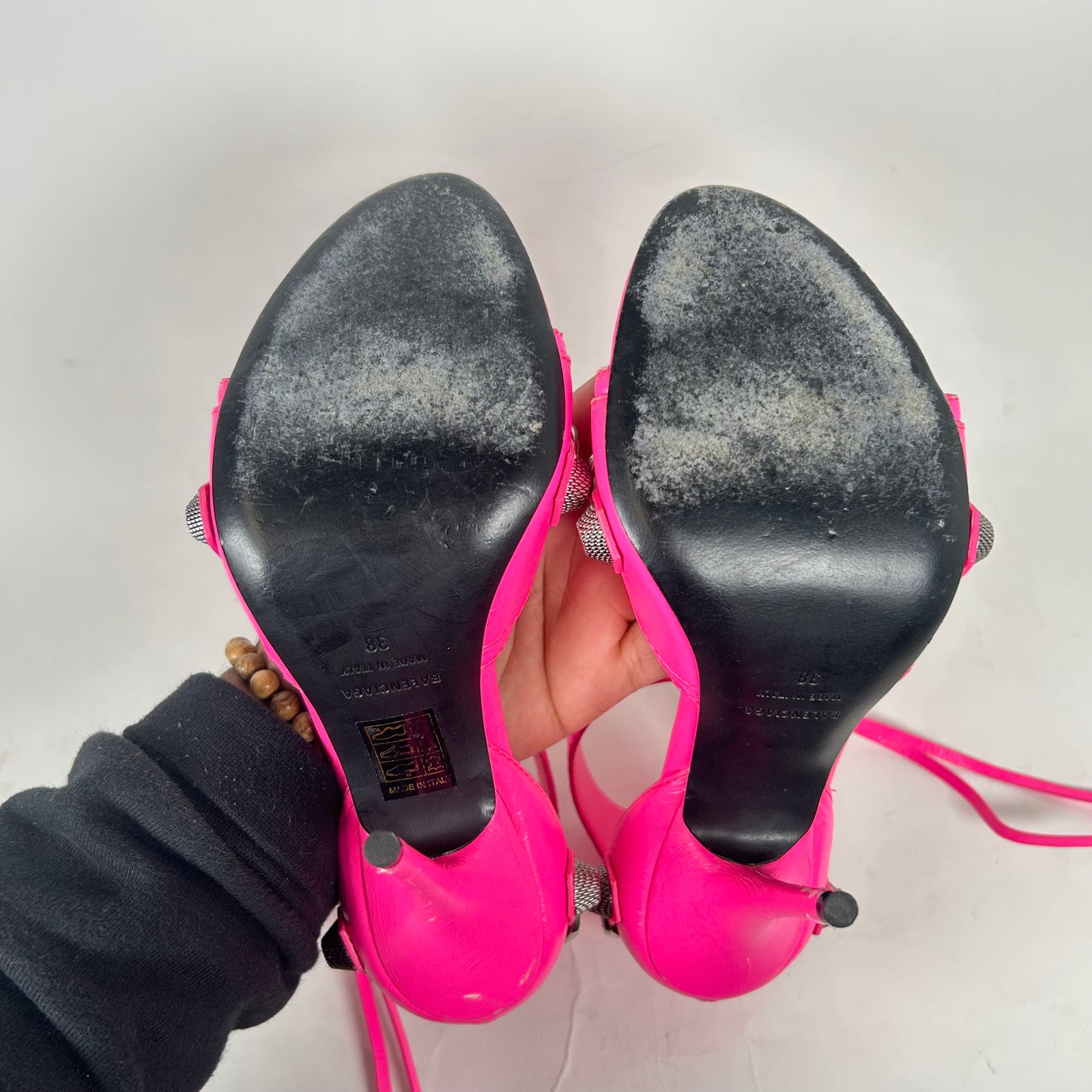 Balenciaga Hot Pink Cagole Leather Heels Size 38
