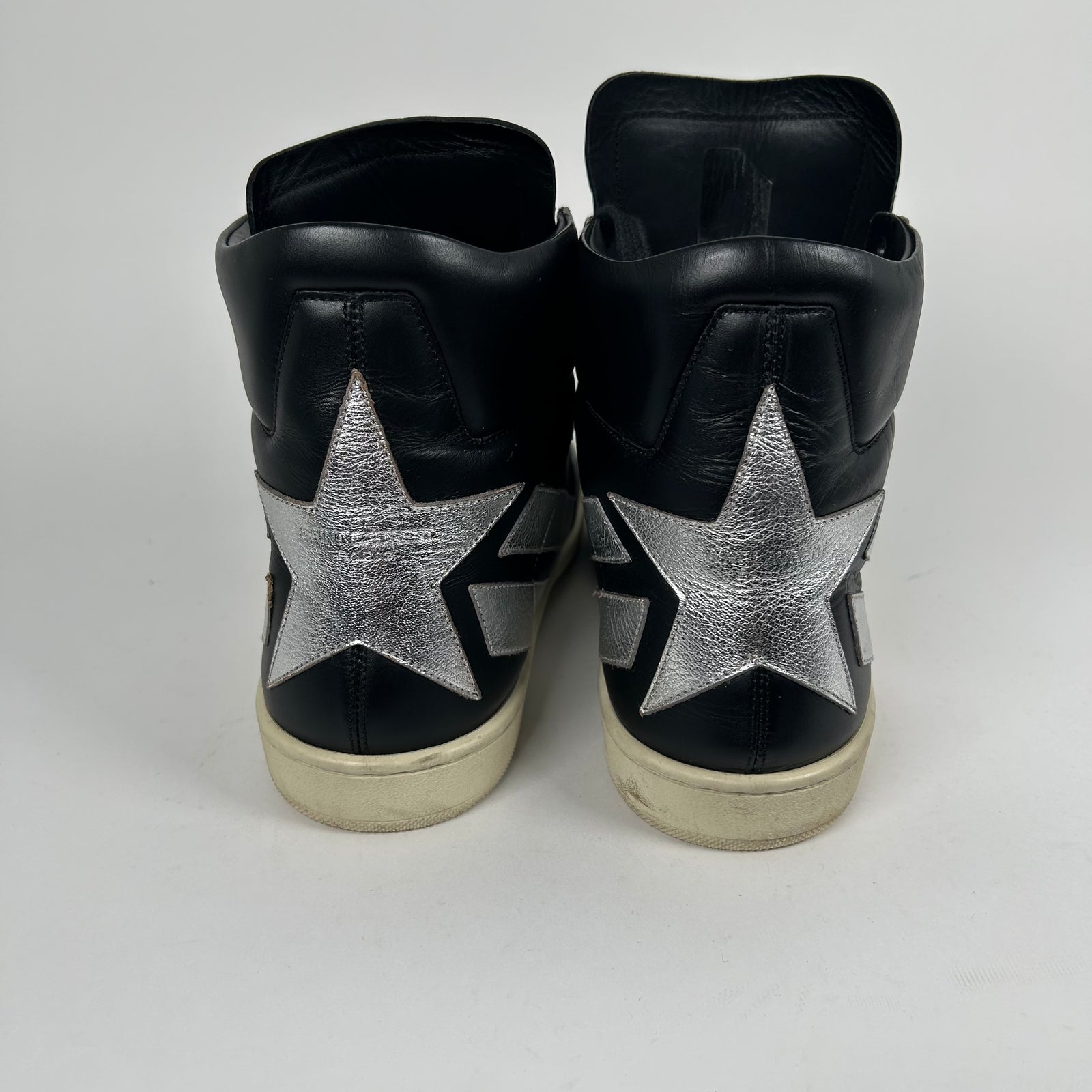 Saint Laurent SL/10H Court Black Silver Star High Tops Size 41