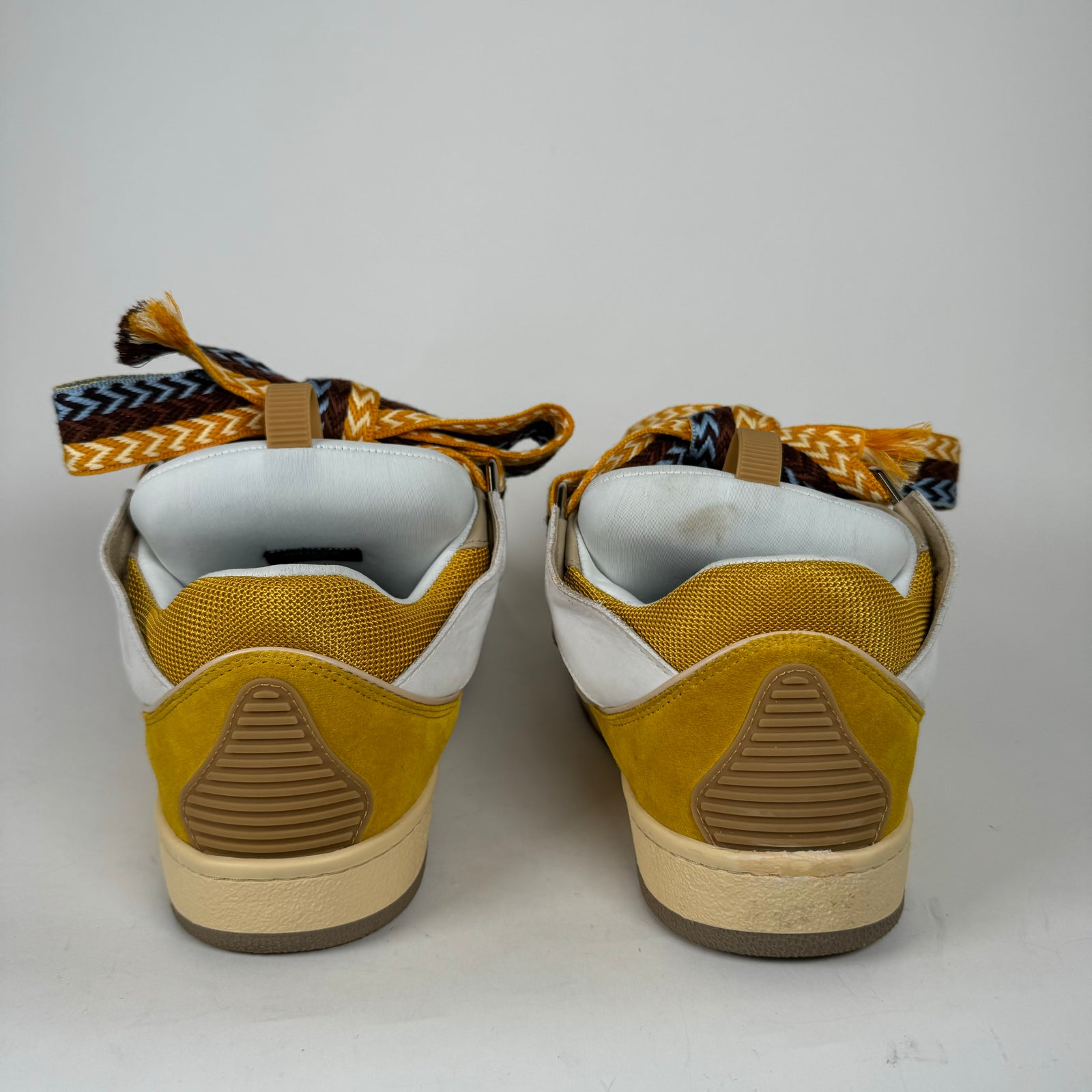 Lanvin White/Yellow Curb Sneakers Size 44