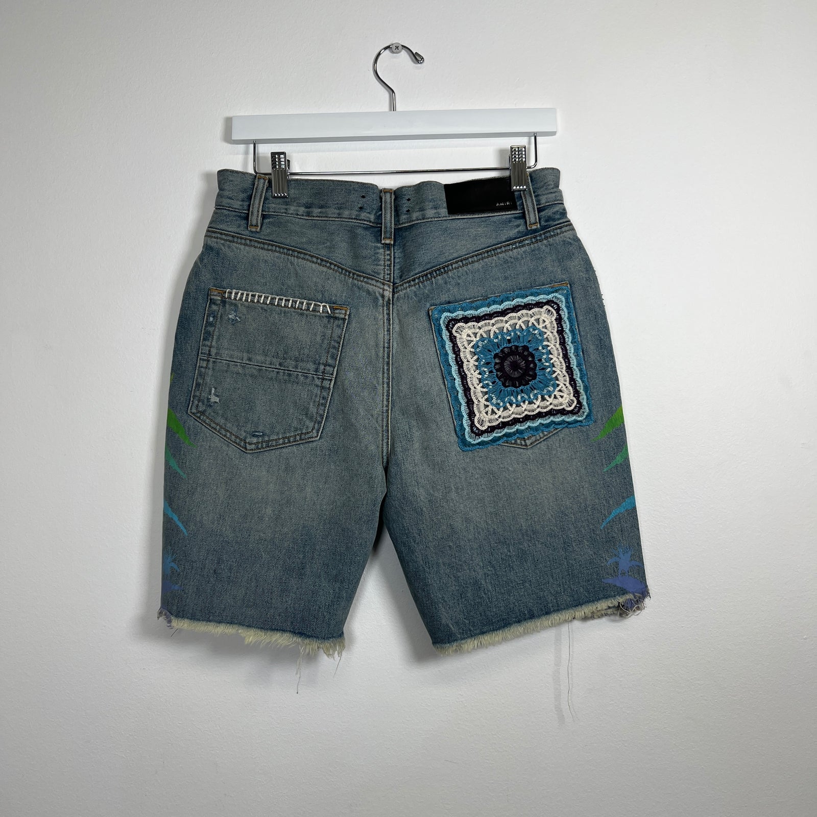 Amiri Palm Trees Lightwash Denim Shorts