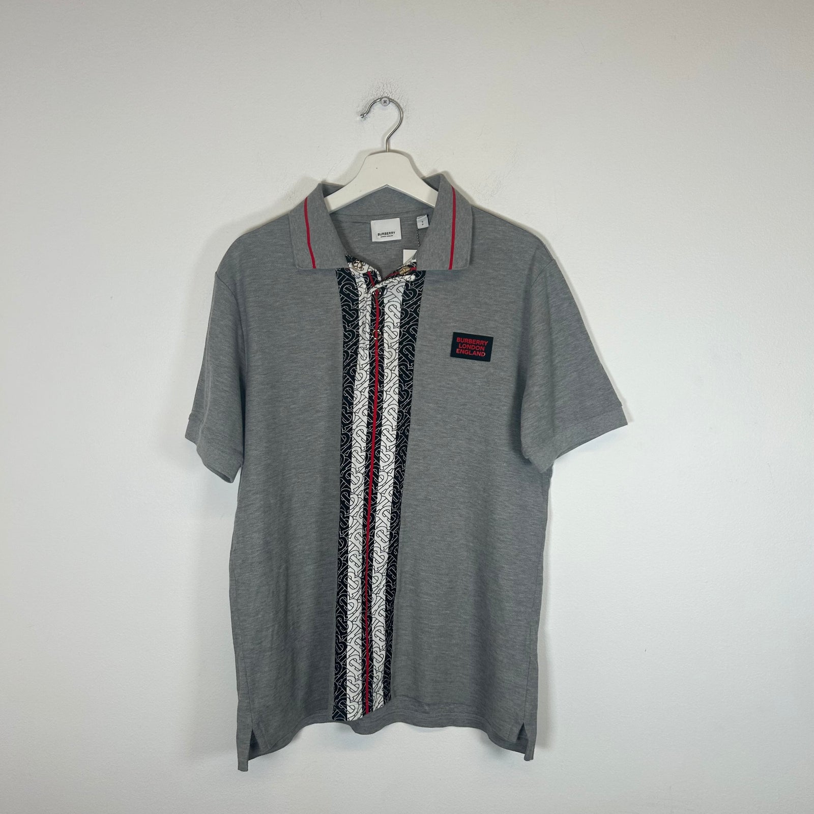 Burberry Grey Monogram Stipe Polo Size L