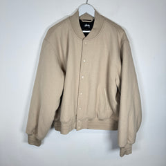 Stussy Sport Oatmeal Melton Varsity Jacket Size L