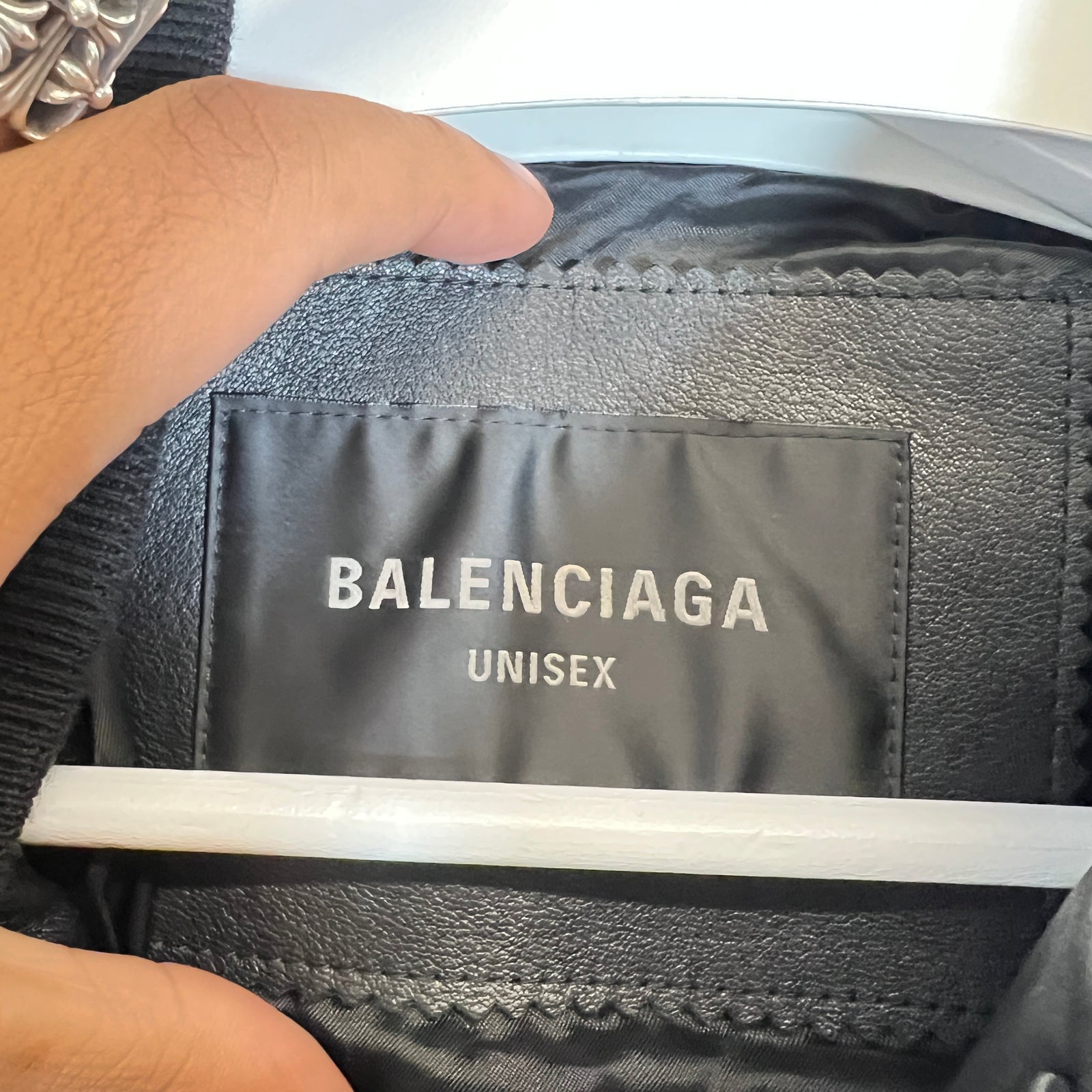 Balenciaga Black Basketball Jersey Leather Bomber Jacket Size XS