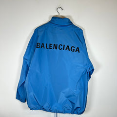 Balenciaga Blue Spell-Out Logo Coach Jacket Size XL